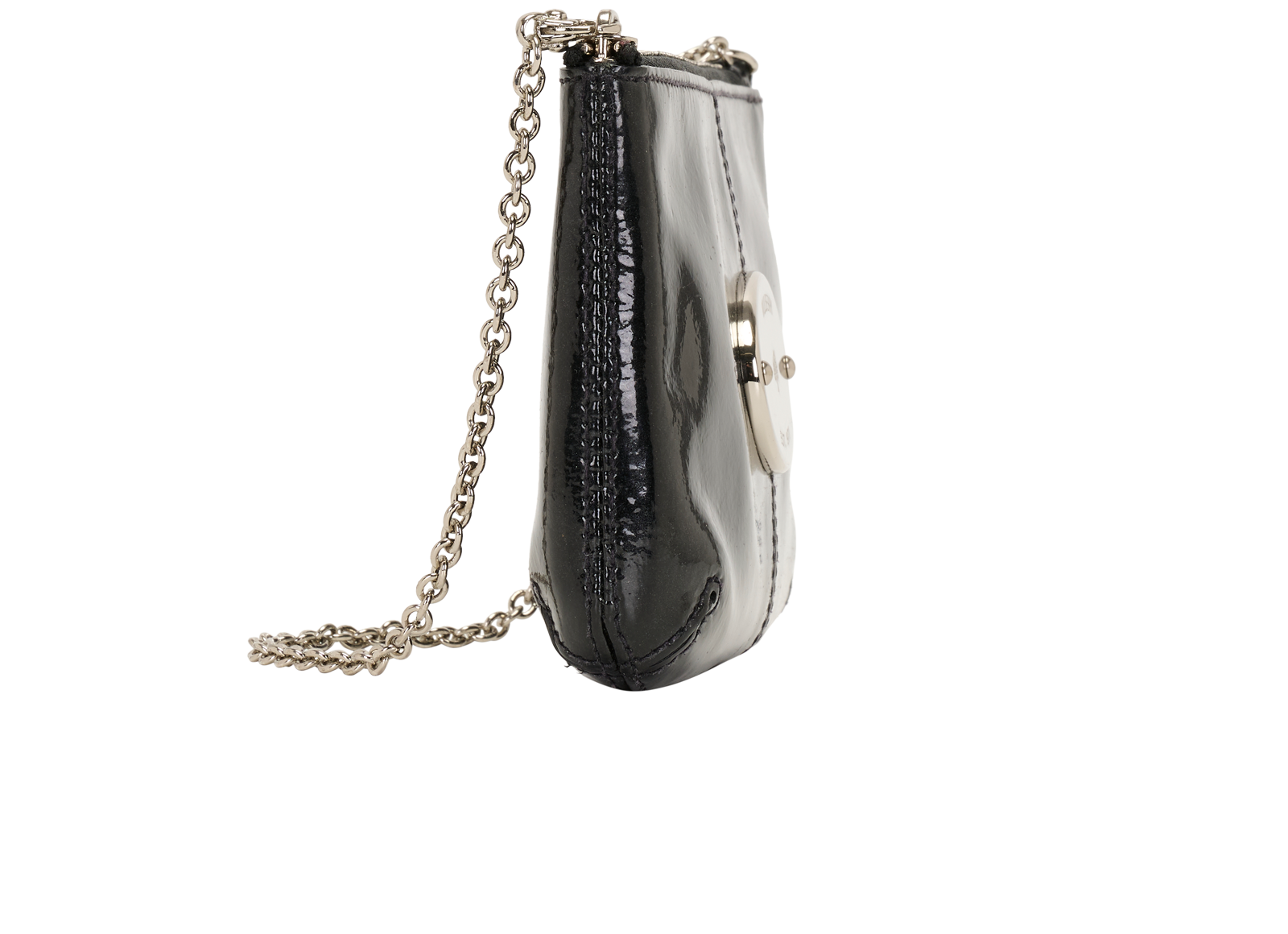 Charlie Pochette, &pound;95, Handbags, Black, Patent Leather, Side view